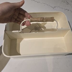 Zara Home Cream Metal Caddy with Wooden Handle